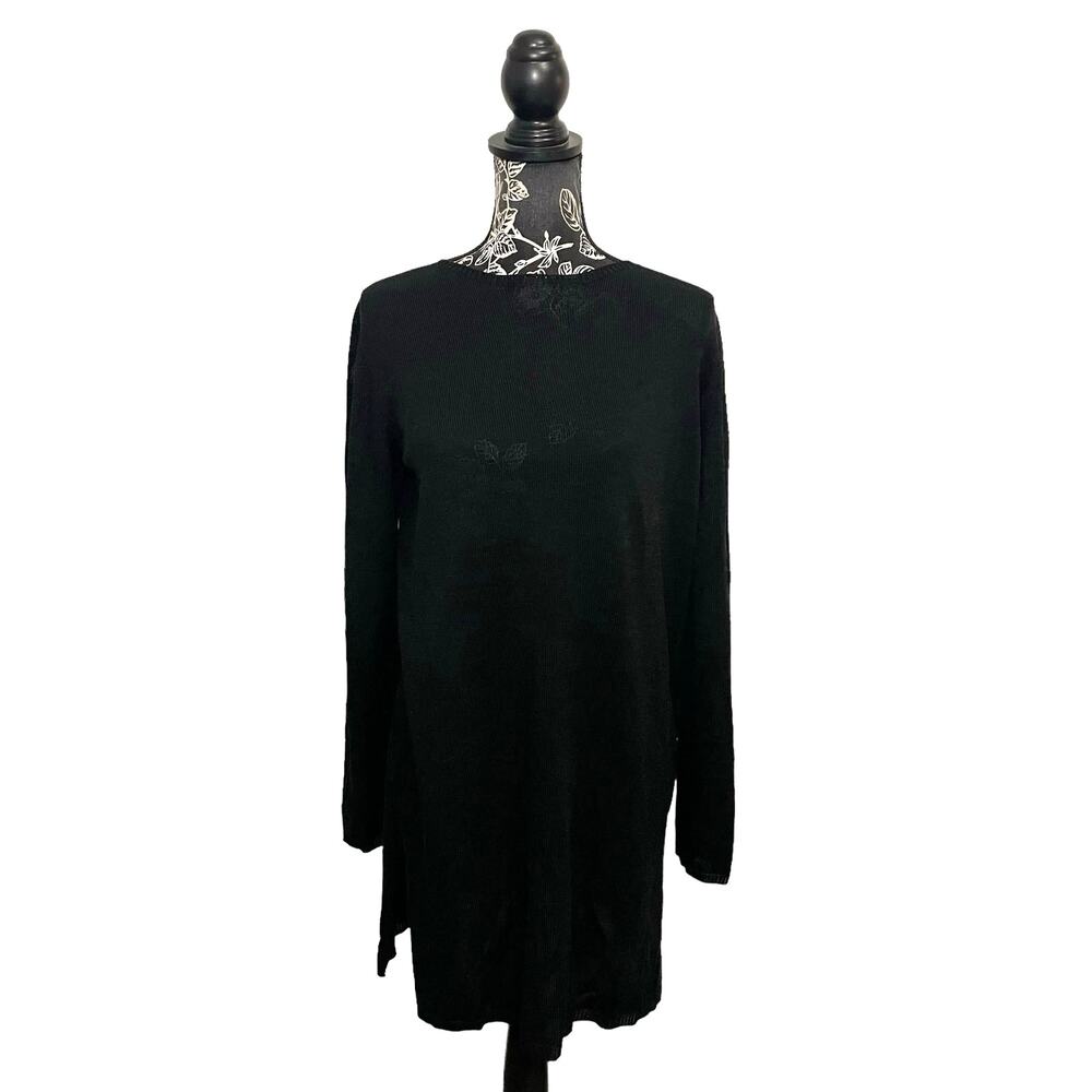 Marina Rinaldi Knit Sweater Dress Midi Side Slits Black Minimalist Italy Small